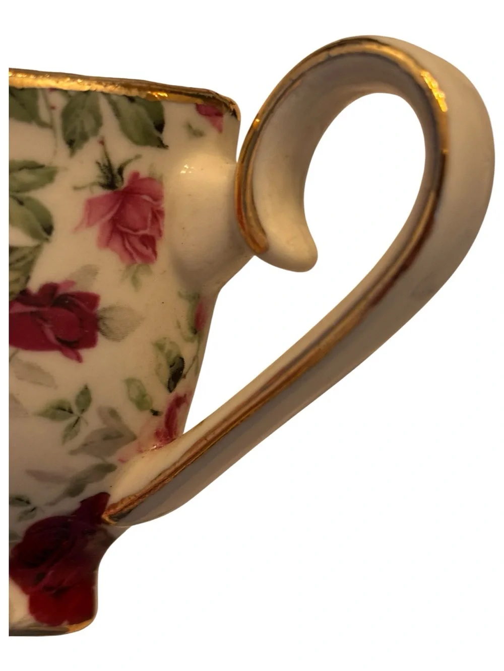 Victorian Rose Chintz Porcelain Teacup Night Light Pink Red Green Floral 4”x 5”
